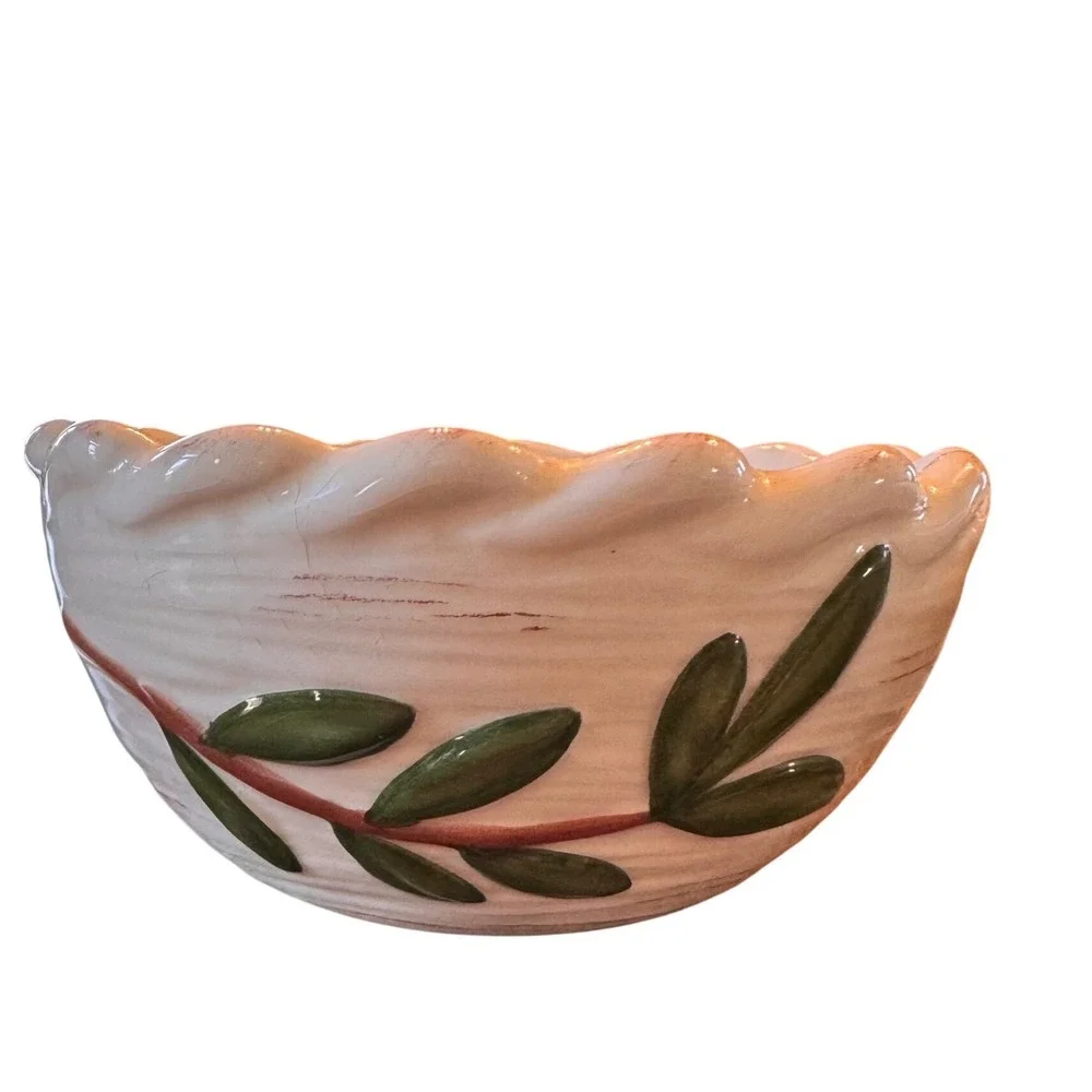 Set of 4 Ceramic Nesting Mixing Bowls Tuscan French Floral Design Scalloped Edge